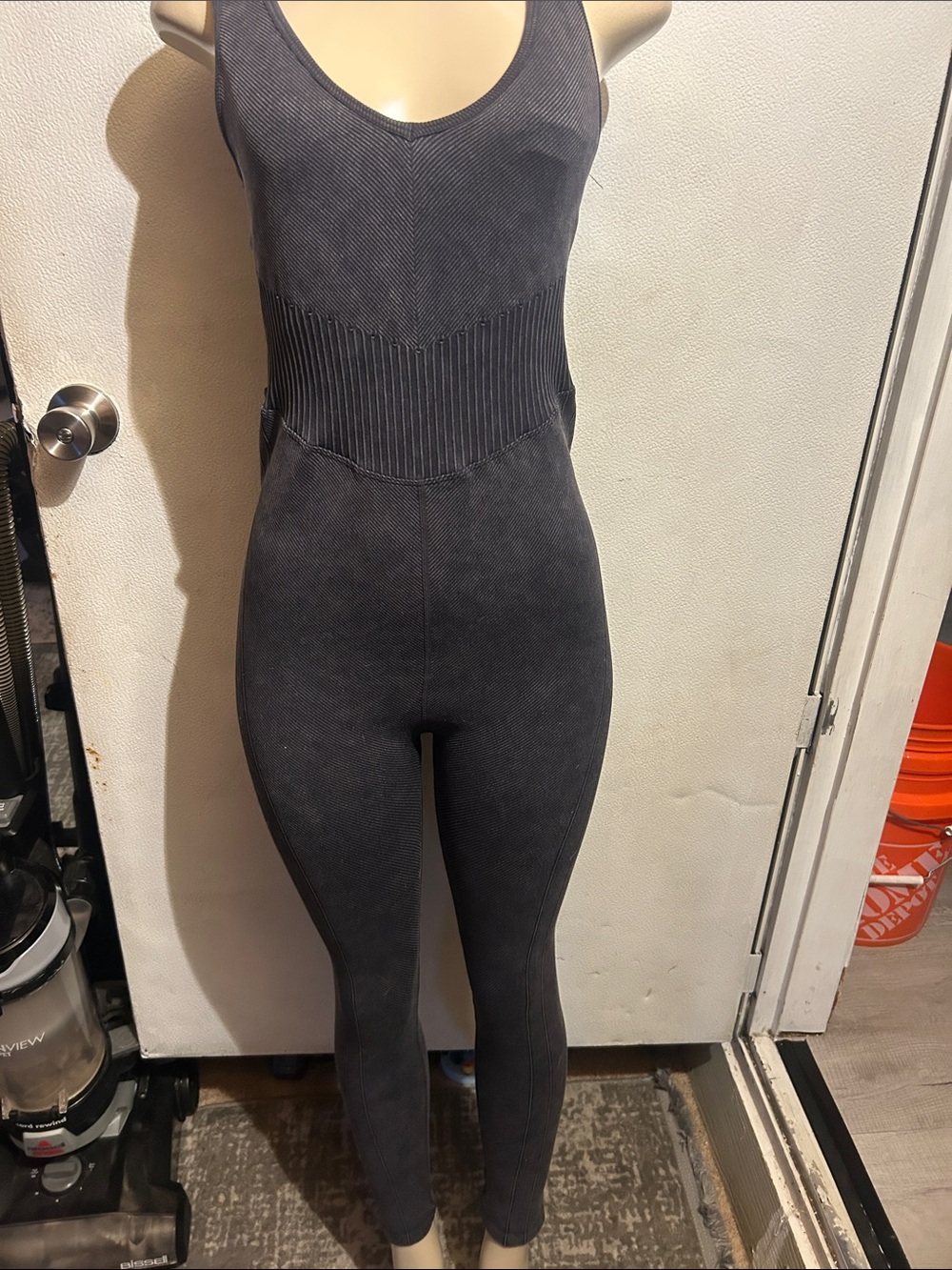 Ribbed Waist Charcoal Seamless Jumpsuit